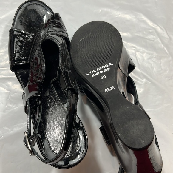 Via Spiga black shiny wedge sandals Strappy open toe ankle strap size 8.5M women - Picture 14 of 14